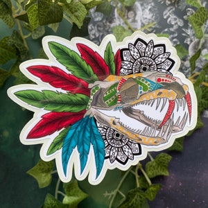 Dia De Los Muertos Aztec Sugar Skull Quetzalcoatl Sticker