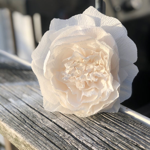 crepe paper flowers, cardstock, glitter