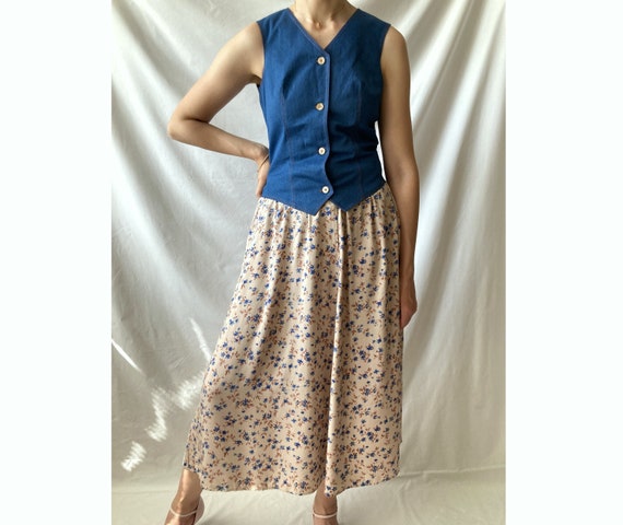 knee length dresses for ladies Denim Corset Midi Dress 8 / Dark Wash