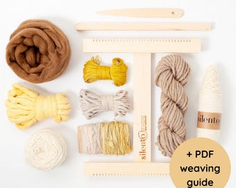 Beginner&#39;s Weaving Kit, Loom, Fibers, and Accessories,  DIY Tapestry Kit, Mixed fibers, Perfect Gift
