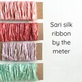 Sari silk ribbon by the meter, 32 hand dyed colors, frayed recycled silk for journaling, wedding decor, textile jewelry and slow crafts product logo