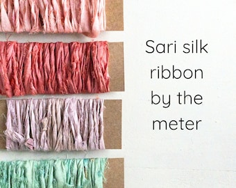 Cinta de seda Sari por metro – Perfecta para ramos florales, journals, tejido en telar, scrapbooking y mucho más.