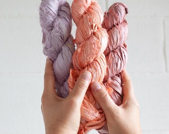 Sari silk ribbon 100g, 32 hand dyed colors available, soft frayed silk strips for floral design, journaling, weaving, textile jewelry