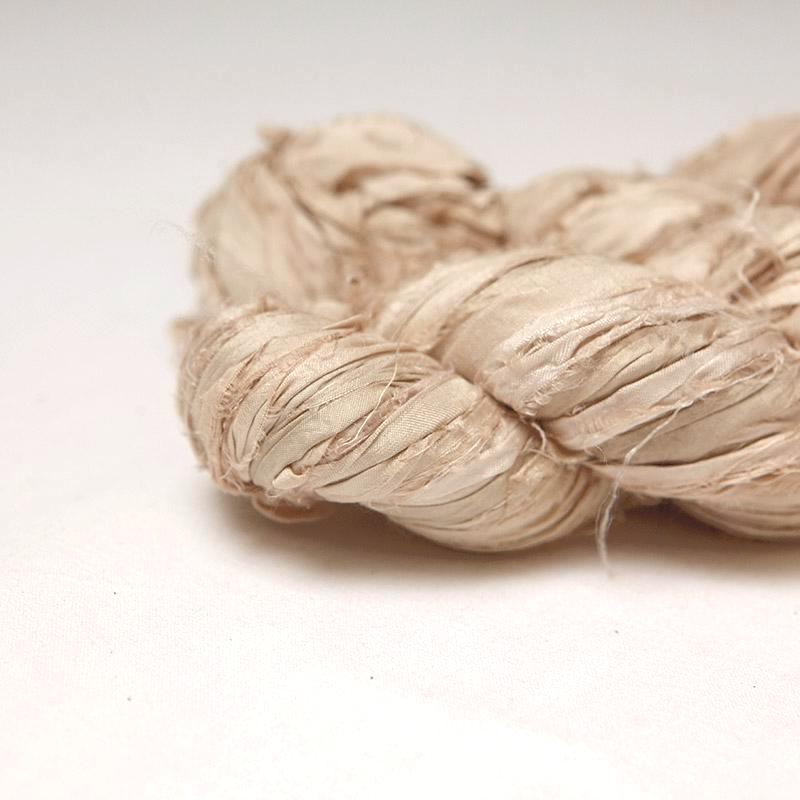 Sari Silk Ribbon 100g Skein, Recycled Sari Ribbon, Sand Color, Raw Edge ...