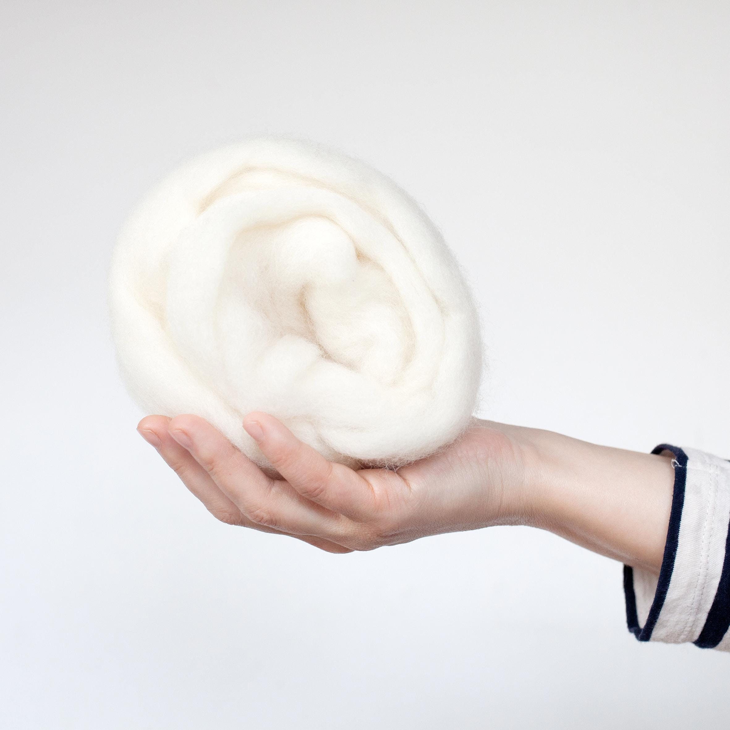 Extra fine merino wool, natural white felting fiber, 19 micron roving for spinning, combed tops for weaving and eco craft projects