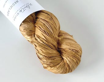 Copper Sari Silk Ribbon, Boho Textile Weaving, 100g Skein