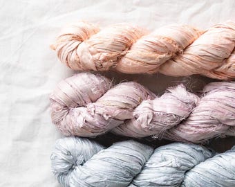 sari silk ribbon skein recycled textile yarn raw edge ribbon boho embroidery fiber jewelry making supply junk journal craft mixed media art