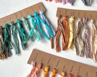 sari silk ribbon ALL COLORS sample card, recycled silk color chart, fiber palette bundle, textile swatch set, color reference