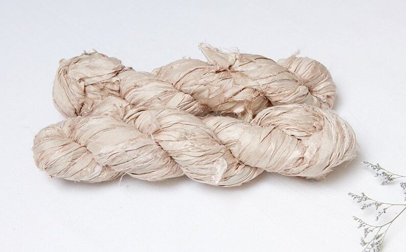 Sari silk ribbon bundle, natural fibers, recycled silk from india, choose 4 colours, fiber pack image 7