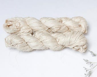 Neutral recycled sari silk ribbon 100g skein, soft hand dyed ribbon for wedding bouquets, weaving, scrapbooking and more.