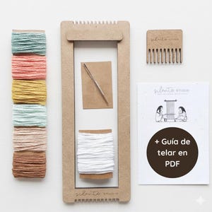 Beginner weaving kit with wooden loom, cotton yarn bundle, PDF guide, small handmade loom for mindfulness, DIY craft gift, holiday gift idea image 13