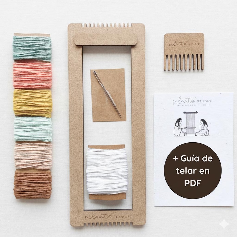Beginner weaving kit with wooden loom, cotton yarn bundle, PDF guide, small handmade loom for mindfulness, DIY craft gift, holiday gift idea image 13