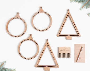 DIY Christmas Weaving Kit, Tree and Baubles, Scandinavian Ornaments, Creative Handmade Gifts for Moms, Mothers-in-Law, and Best Friends