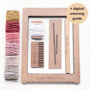 Kit de telar con hilo de algodón, paleta de 6 colores, telar de madera para principiantes, tutorial en PDF, telar hecho a mano, regalo de manualidades DIY