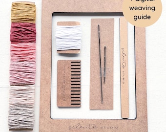 Kit per telaio da tessitura con filato di cotone, tavolozza di 6 colori, telaio in legno per principianti, tutorial in PDF, telaio fatto a mano, idea regalo fai da te.