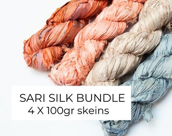 Sari Silk Ribbon Skeins, Recycled Fiber Pack (4x100gr)