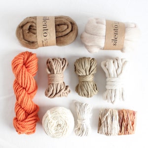 Yarn pack for weaving. Cottons, rustic yarns, merino tops and recycled silks