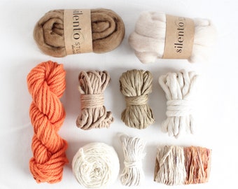 Yarn pack for weaving. Cottons, rustic yarns, merino tops and recycled silks