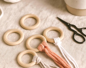 Wooden rings for macrame 50 mm, natural beech wood hoops, smooth craft loops, baby safe unfinished rings for nursery, DIY, crafts, decor