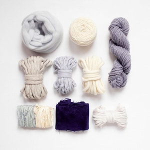 Yarn pack, blue palette, mix of wool, cotton and silk, high quality fibers.