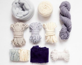 Blue Yarn Fiber Pack, Merino Wool, Cotton, Silk
