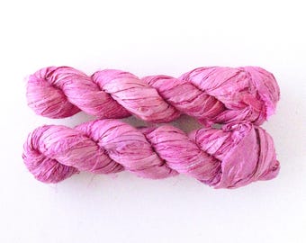 Fuchsia sari ribbon 100g, frayed silk strips for textile jewelry, journaling, floral bouquets, scrapbooking,  weaving, macrame projects