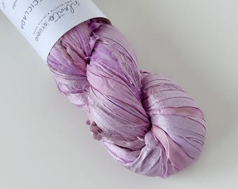 Lilac Sari Silk Ribbon Skein, Handmade Recycled Silk, 100g