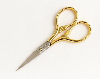 embroidery scissors gold handle, silver sewing scissors, vintage style craft scissors, small stainless steel thread snips sharp