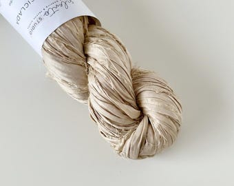 Sari Silk Ribbon 100g skein, recycled sari ribbon, sand color, raw edge ribbon for weaving, macraweaving, gift wrapping...