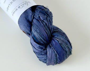 Sari Silk Ribbon 100g skein, recycled sari ribbon, purple color, raw edge ribbon for weaving, macraweaving, gift wrapping...