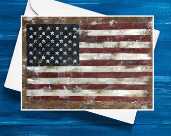 Vintage American Flag Note Card, USA Patriotic Greeting Card, or Postcards