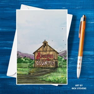 Atlanta Braves Country, Braves Country Barn, Blank Note Card with Envelope and Prints, Georgia Barns, Braves Baseball, National League.