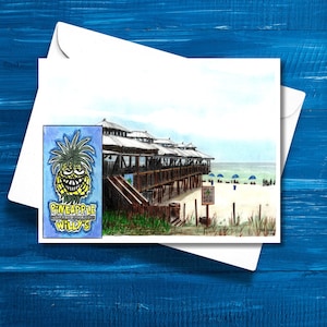 Pineapple Willys Pier View Panama City Beach Note Card, Greeting Card or Postcards