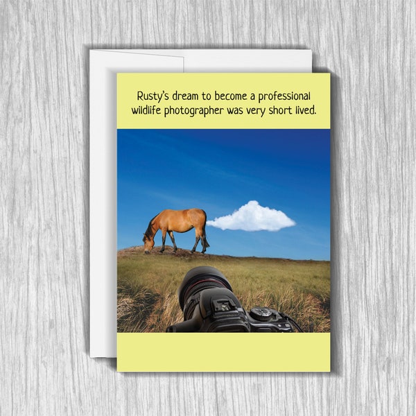 Funny Birthday Card for Photographer, Horse Fart Birthday Card