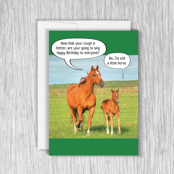 Funny Little Horse Birthday Card, Funny Birthday Card, Funny Greeting Card for Friend, Horses