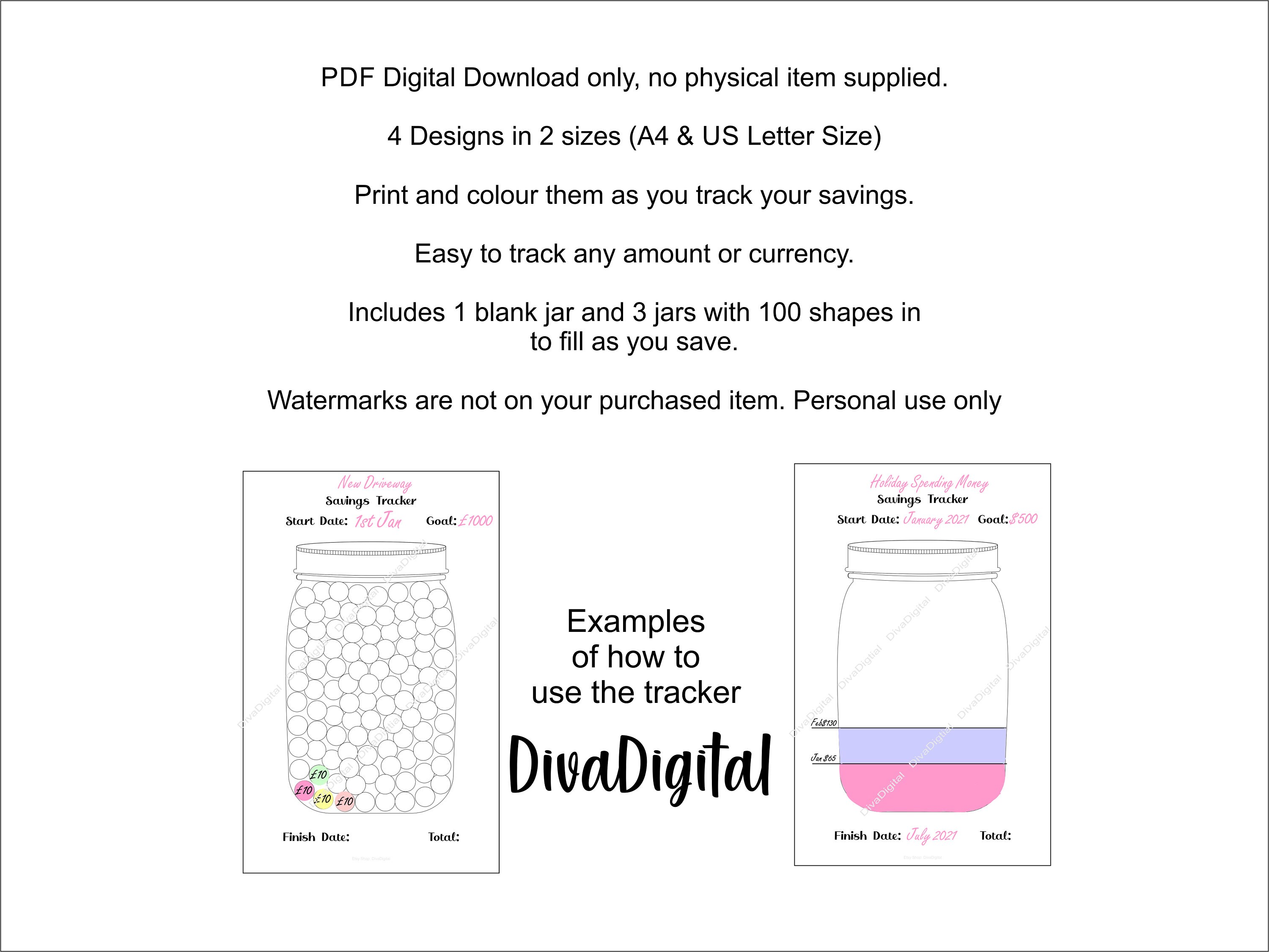 Savings Goal Tracker Jar Design 4 Designs in 2 Sizes A4 and US Etsy