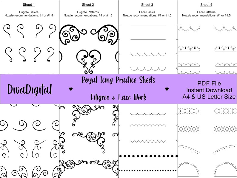 Royal Icing Piping Practice Sheets Filigree and Lace Work PDF | Etsy