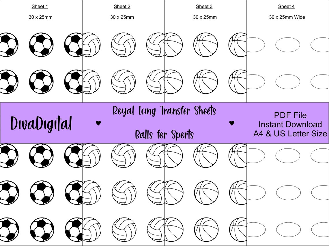 Royal Icing Transfer Sheets Balls for Sports 25mm 1 Inch Etsy