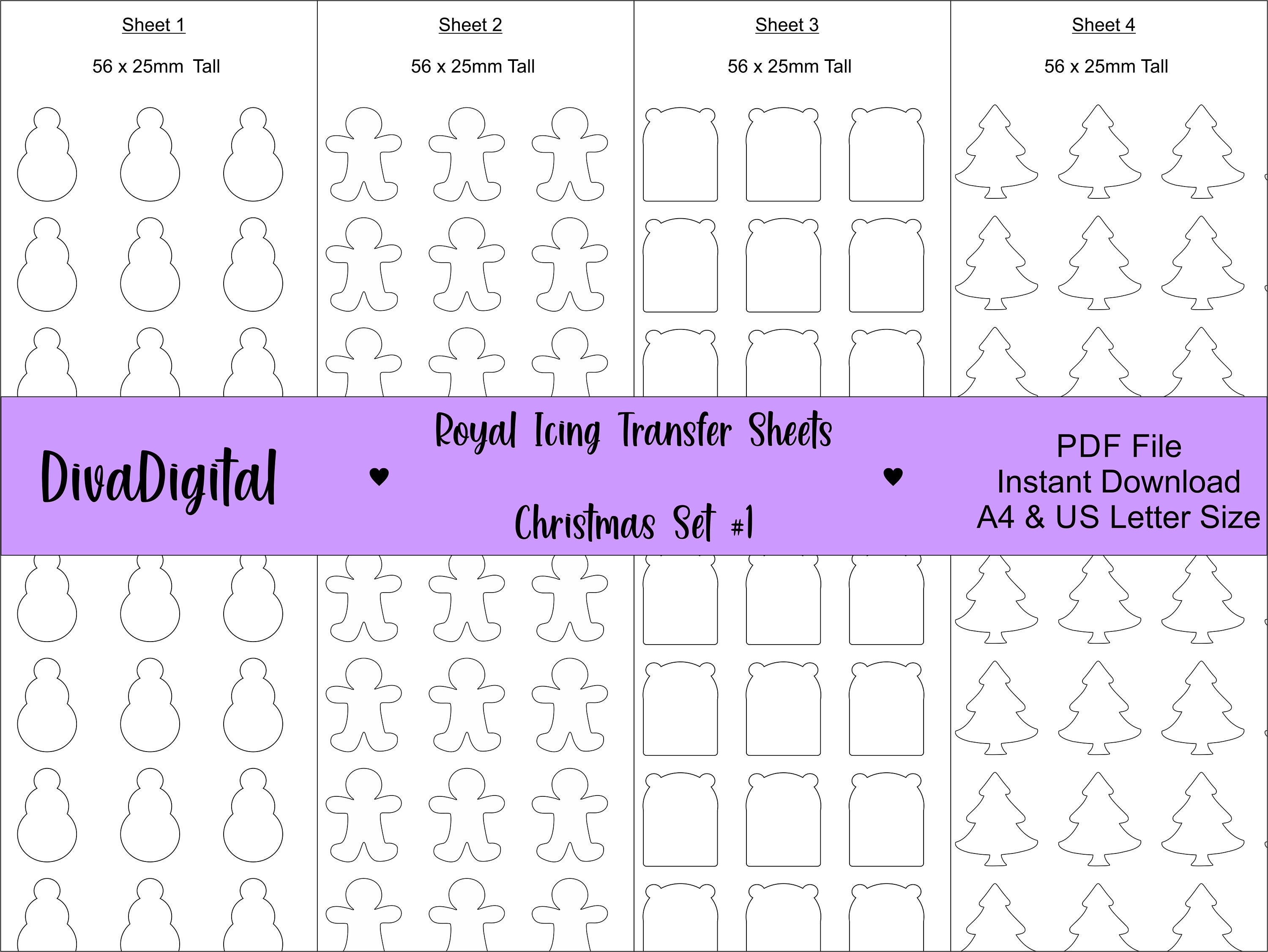 Christmas Royal Icing Transfer Templates