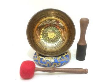 Flower of Life Singing Bowl: Large Tibetan Bowl for Healing & Chakra Balance