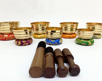 Handmade Small Chakra Singing Bowl Set:  Meditation and Sound Healing
