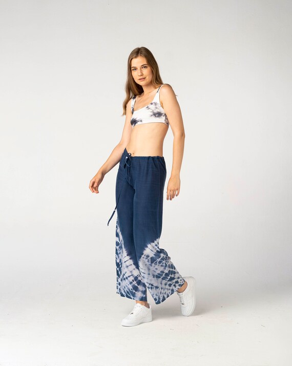 Wide Leg Trousers Shibori Pants Tencel 
