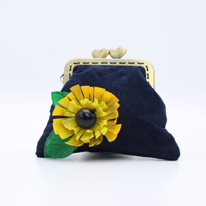 Bag Recycled Handmade Small Navy Purse - Sunflower
