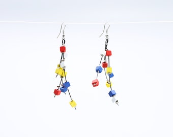 Mondrian Collection Wooden Beads Fishwire Earrings
