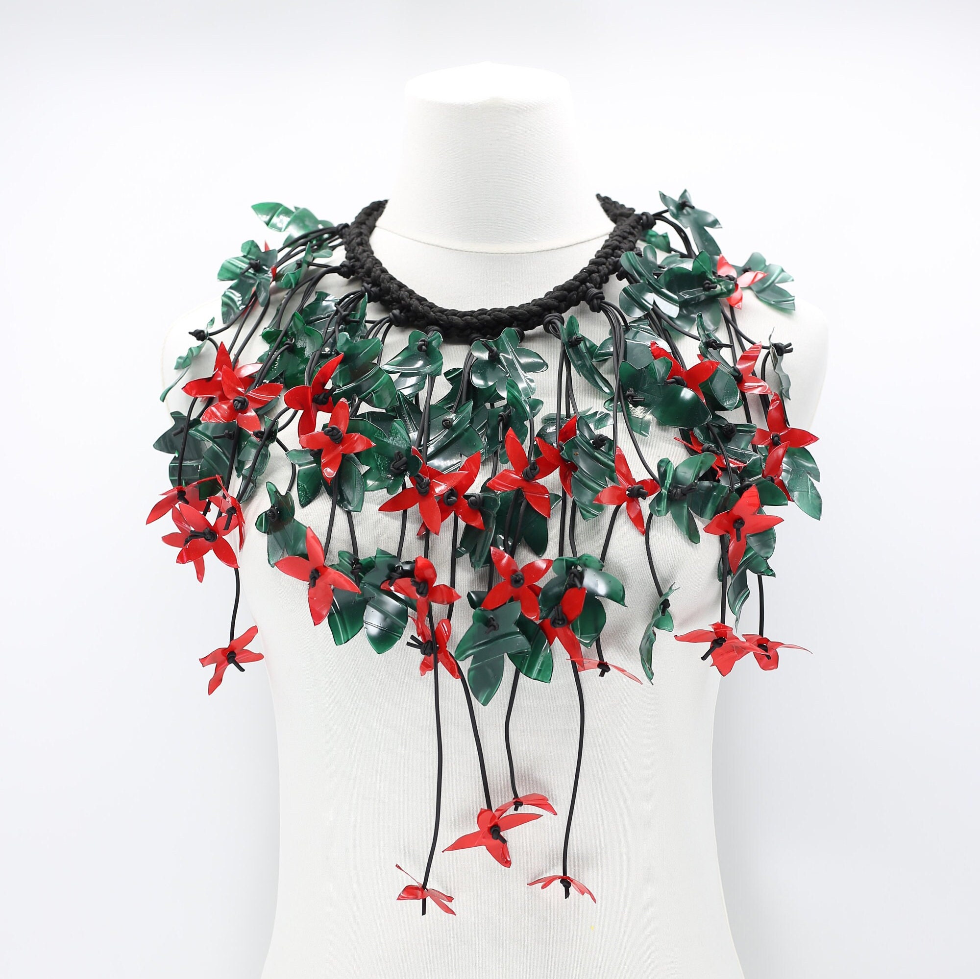 Recycled Plastic Bottles Daphne flower fringe necklace