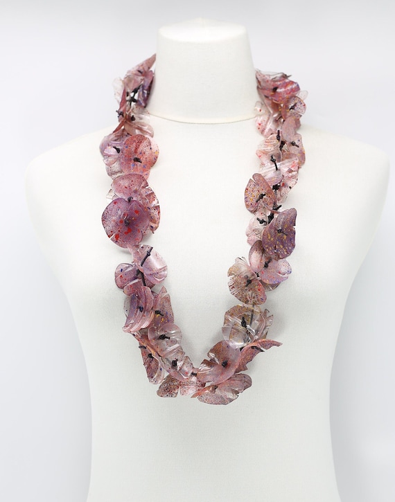 Aqua upcycled plastic bottles Aqua Poppy Flower Necklace- Hand-painted