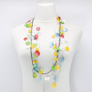 Aqua hanging flower basket necklace - hand painted - Long