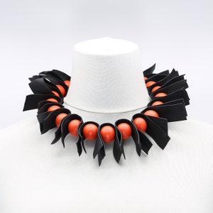 Leather, U-shaped Leatherette Ribbons & Round Beads Necklace