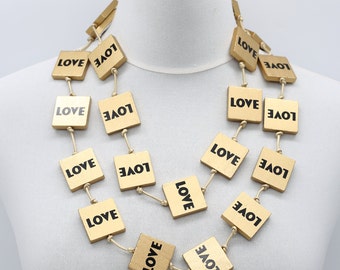 LOVE, Recycled wood LOVE  squares Necklaces