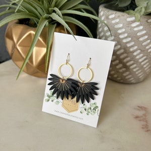 Black and Gold Palm Fan Earrings